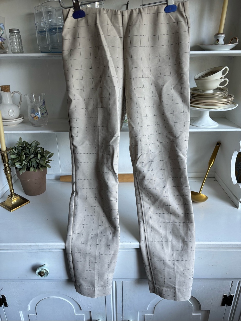 crosby. Beige Windowpane Cropped Chinos